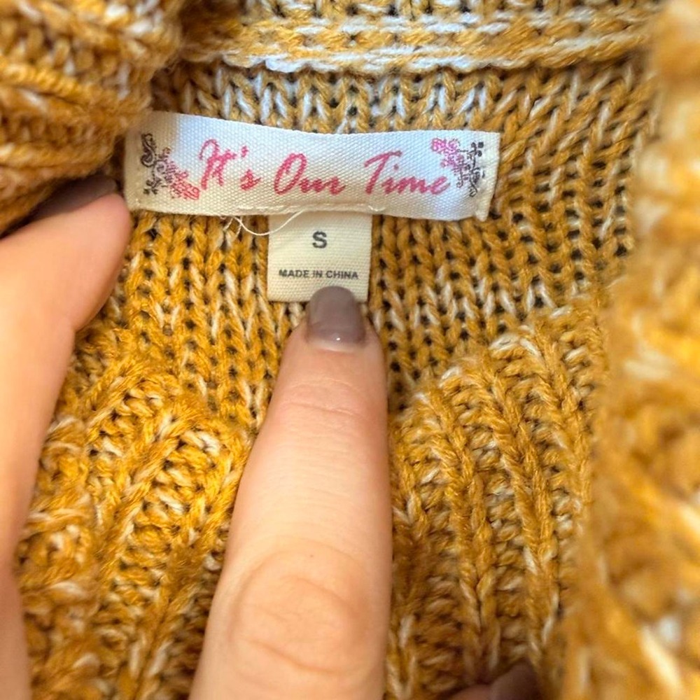 It's Our Time Cowl Neck Sweater Women Small Yellow Excellent Marled Knit Boho - Picture 3 of 4